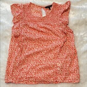 Floral orange ruffle sleeve top